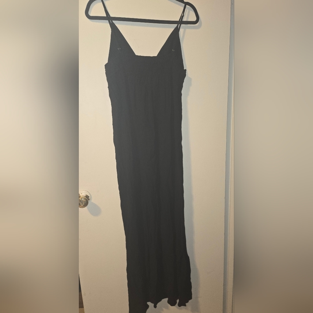 NWOT Black Love Tree Crepe Smock Waist Maxi Slip Dress | Size L - Picture 2 of 4
